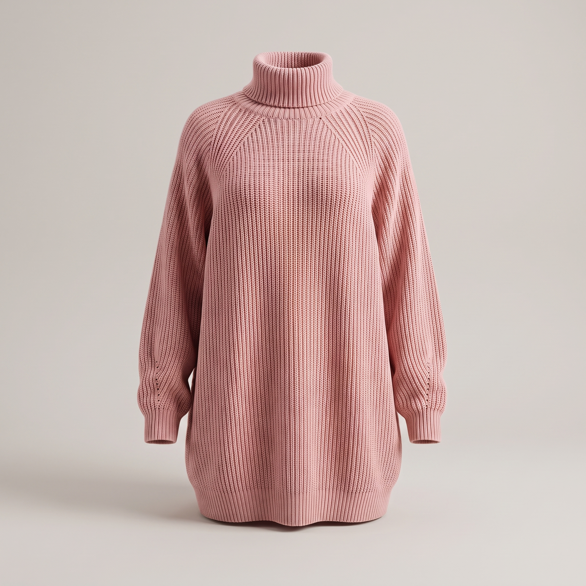 Women's Turtleneck Dress - Chunky Rib Knit Mini Jumper Dress