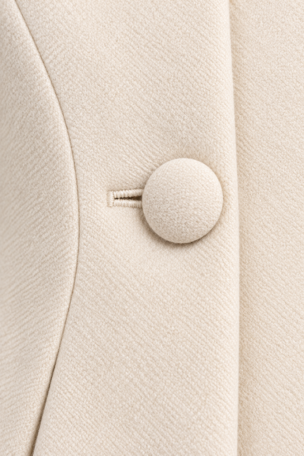 Women's high-neck button coat - Cream button and fabric detail