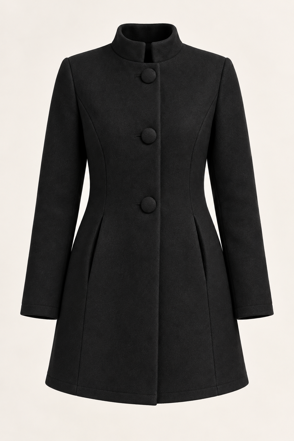 Women's high-neck button coat - Black product view