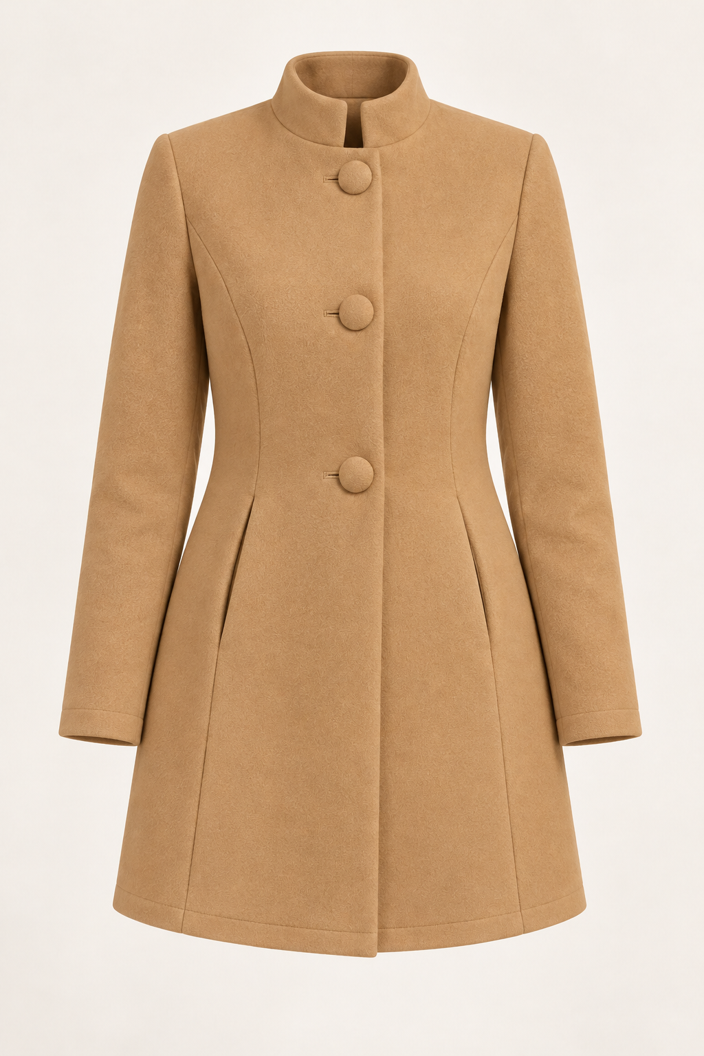 Women's high-neck button coat - Camel product view