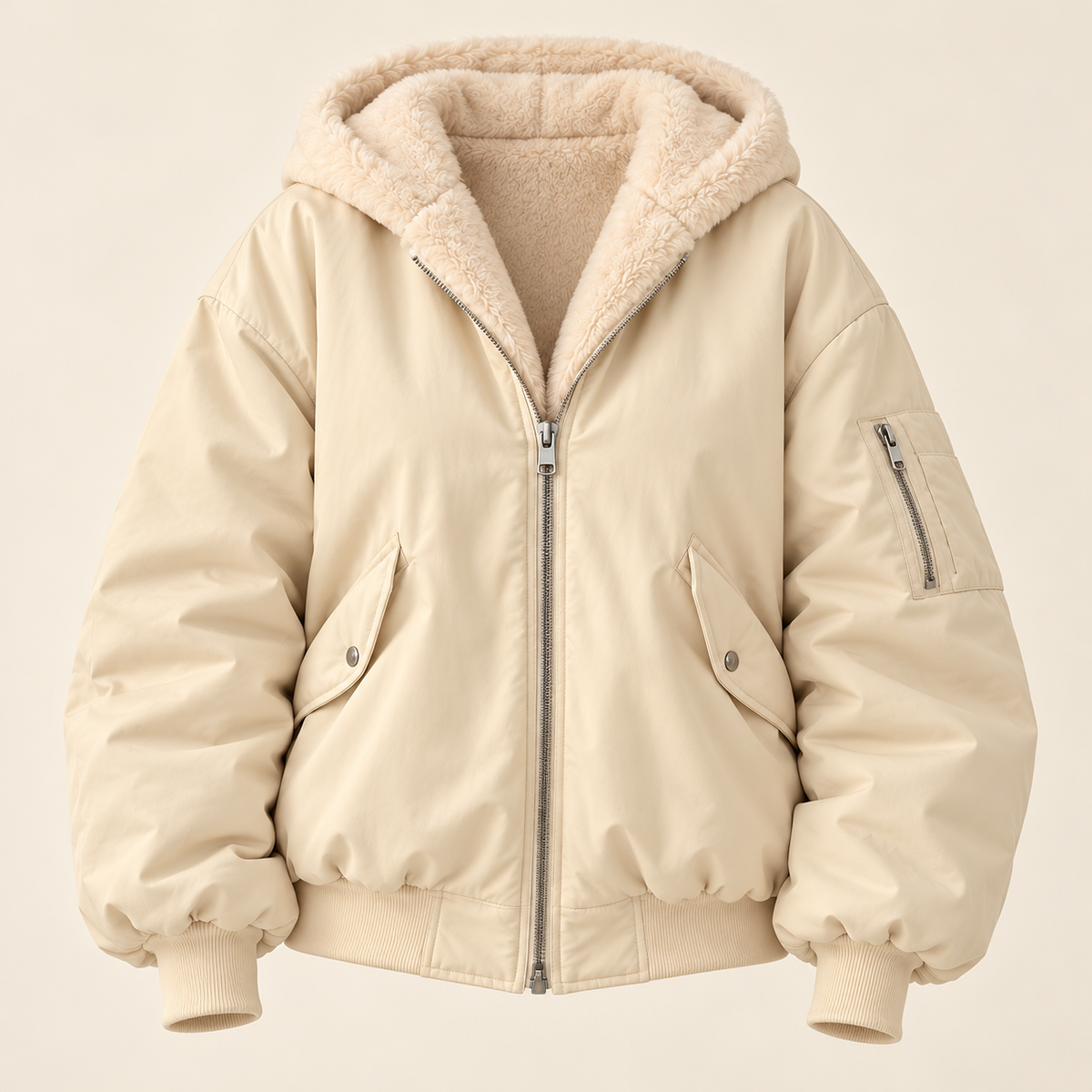 Women's winter jacket in beige, product view