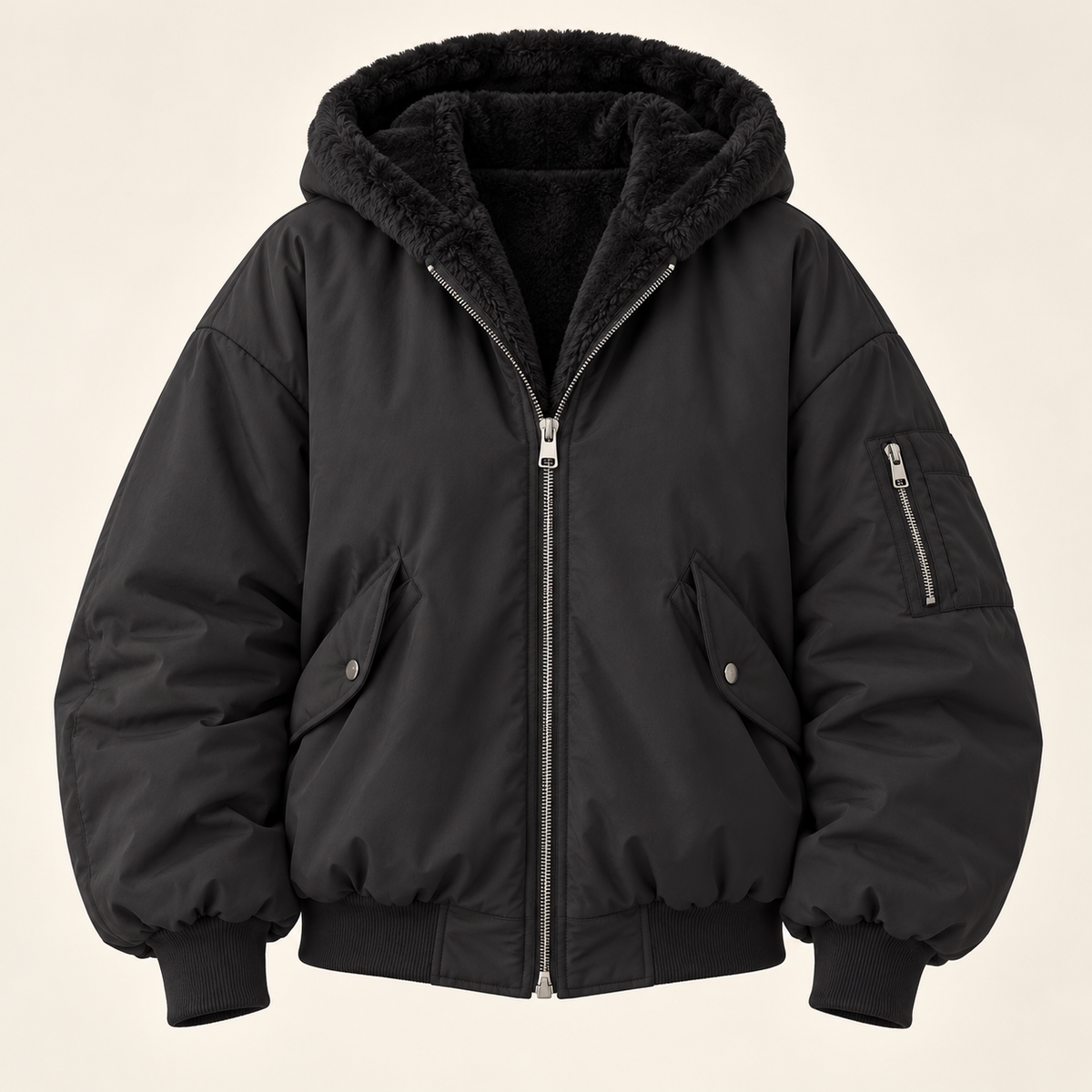 Women's winter jacket in black, product view
