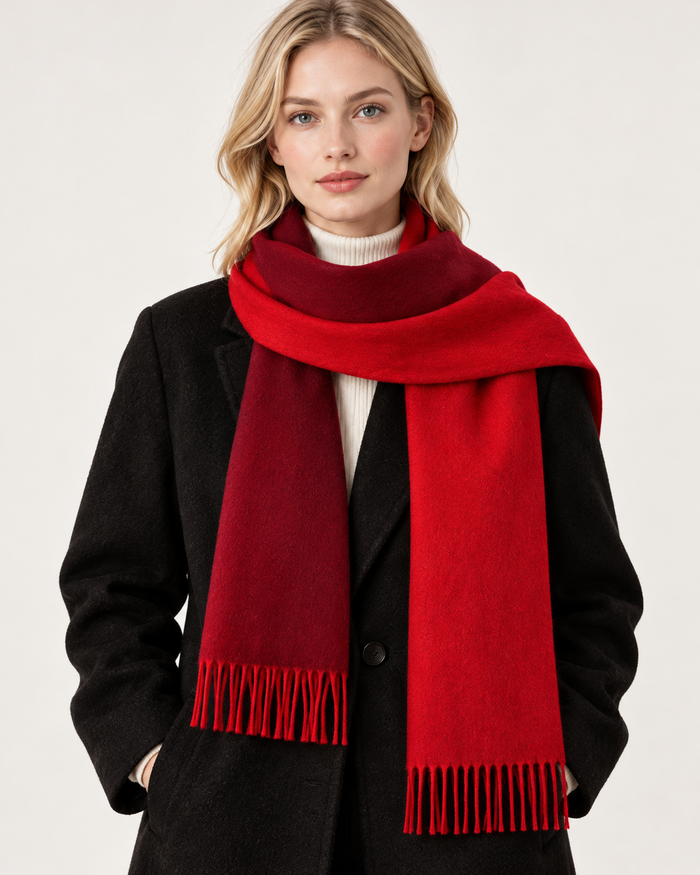 Women's Red Ombre scarf - front on model
