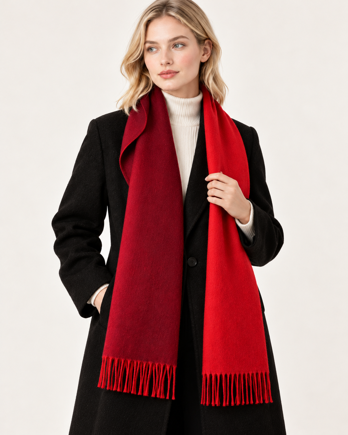 Women's Red Ombre scarf - styling on model