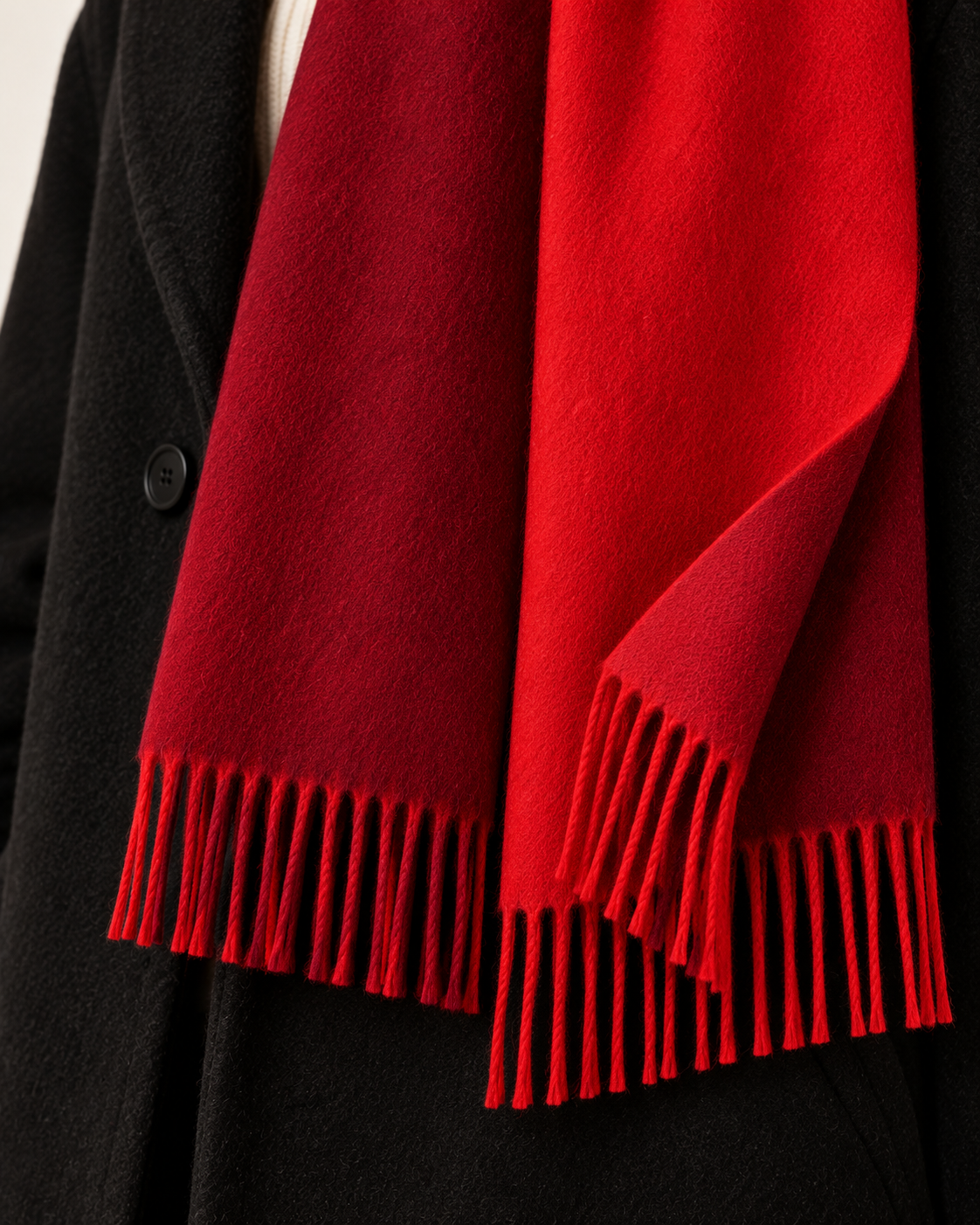 Women's Red Ombre scarf - fringe detail