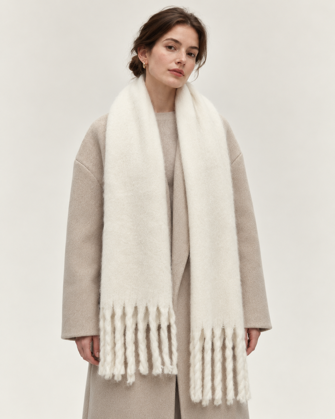 Women's white oversized scarf - styling on model