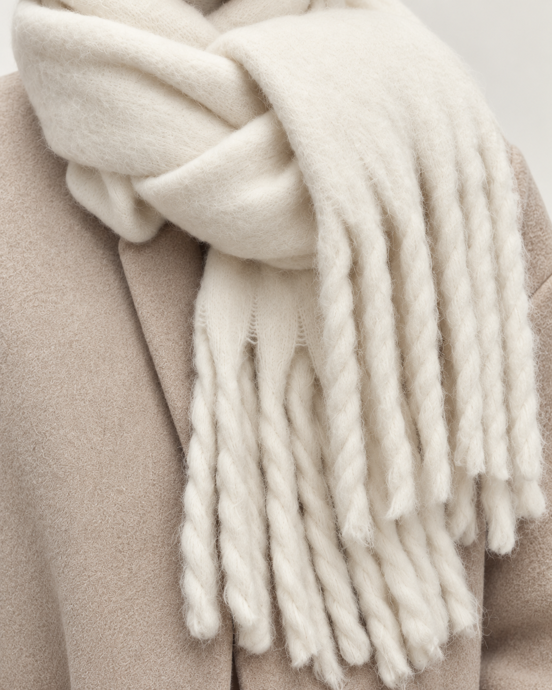 Women's white oversized scarf - fringe detail