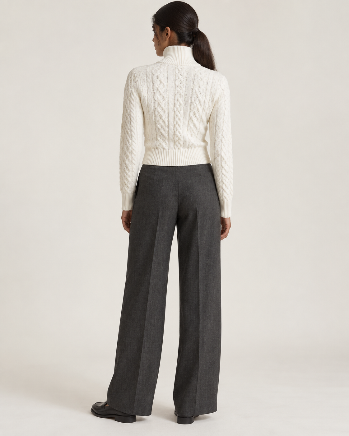 Women's Zip Up Cardigan - Cable Knit Stand Collar Cropped Gold Zip