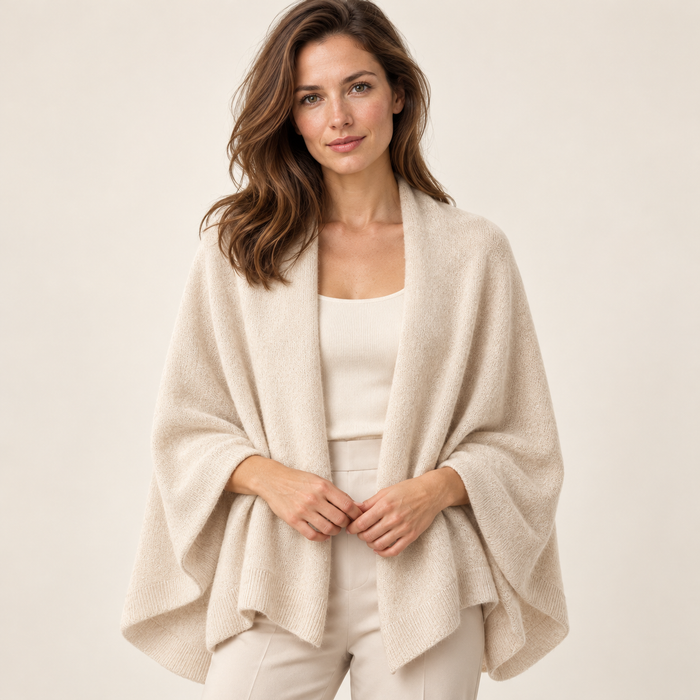 Beige scarf — front on model
