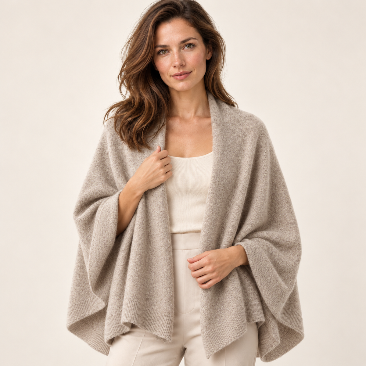Camel scarf — front on model