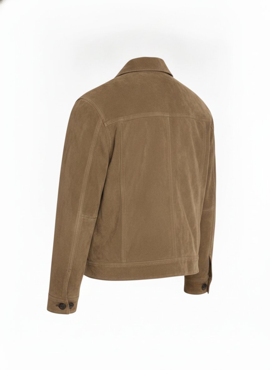 Men's Suede Jacket - Shirt Collar Button Closure Outerwear