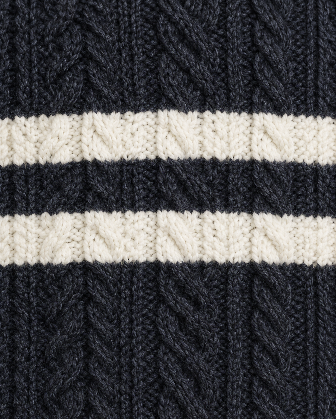 Men's Half Zip Jumper - Cable Knit Wool Blend Contrast Stripe