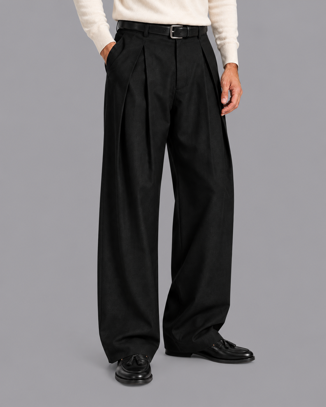 Men's Pleated Trousers - Wide Leg Relaxed Tailored Smart Casual