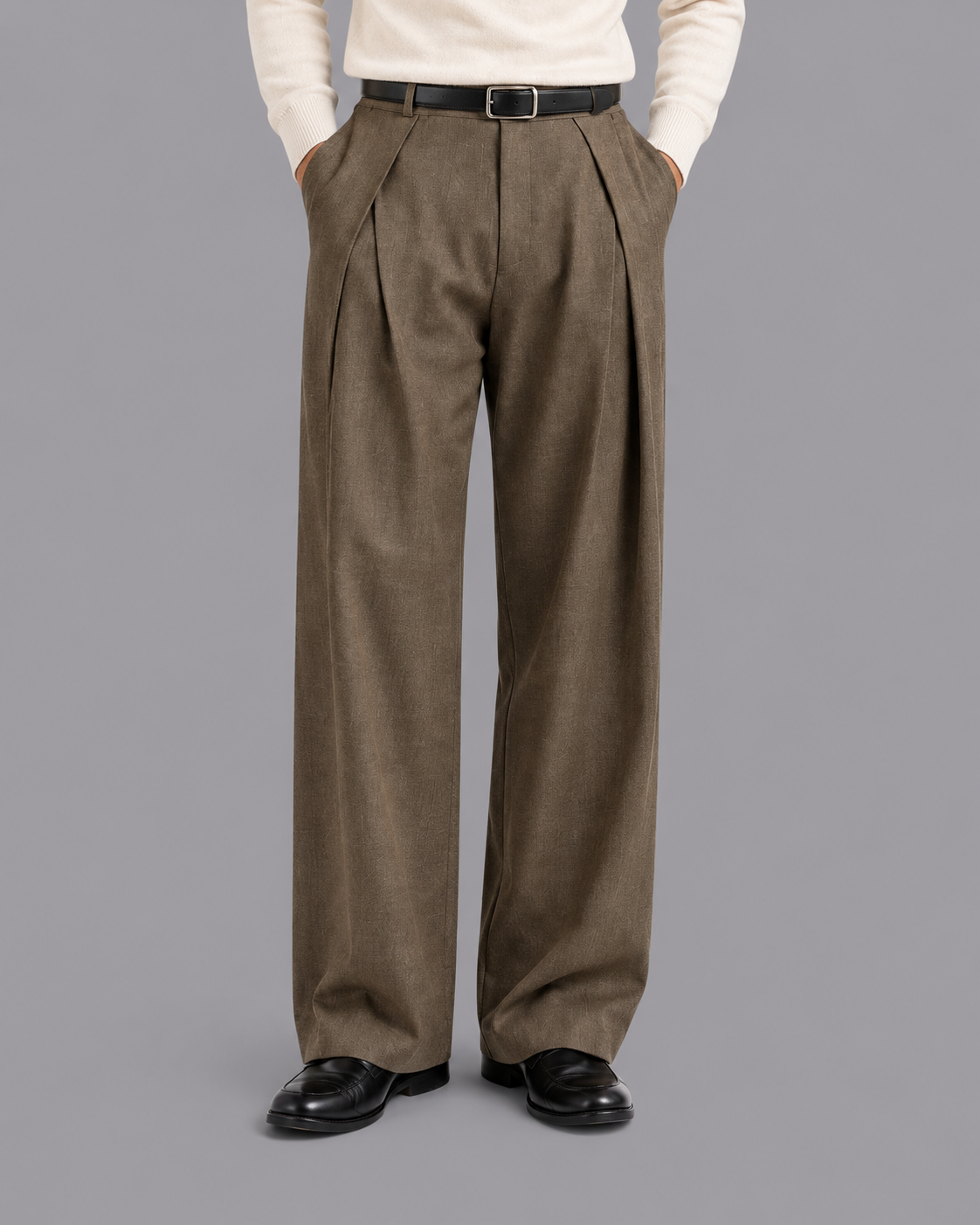 Men's Pleated Trousers - Wide Leg Relaxed Tailored Smart Casual