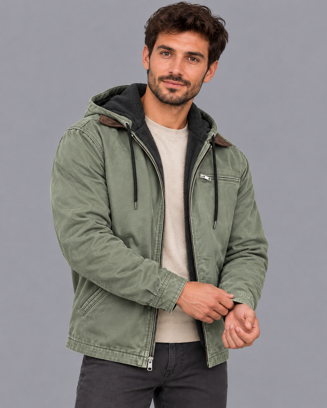 Men's Winter Jacket - Fleece Lined Cotton Thermal Zip Pockets