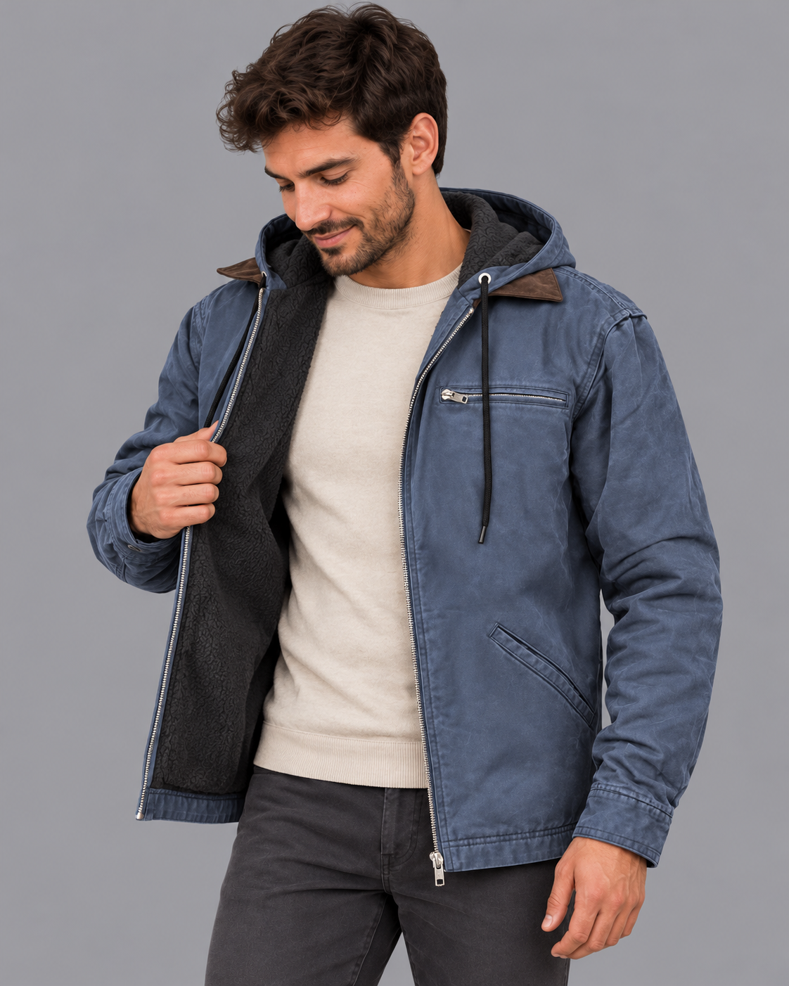 Men's Winter Jacket - Fleece Lined Cotton Thermal Zip Pockets