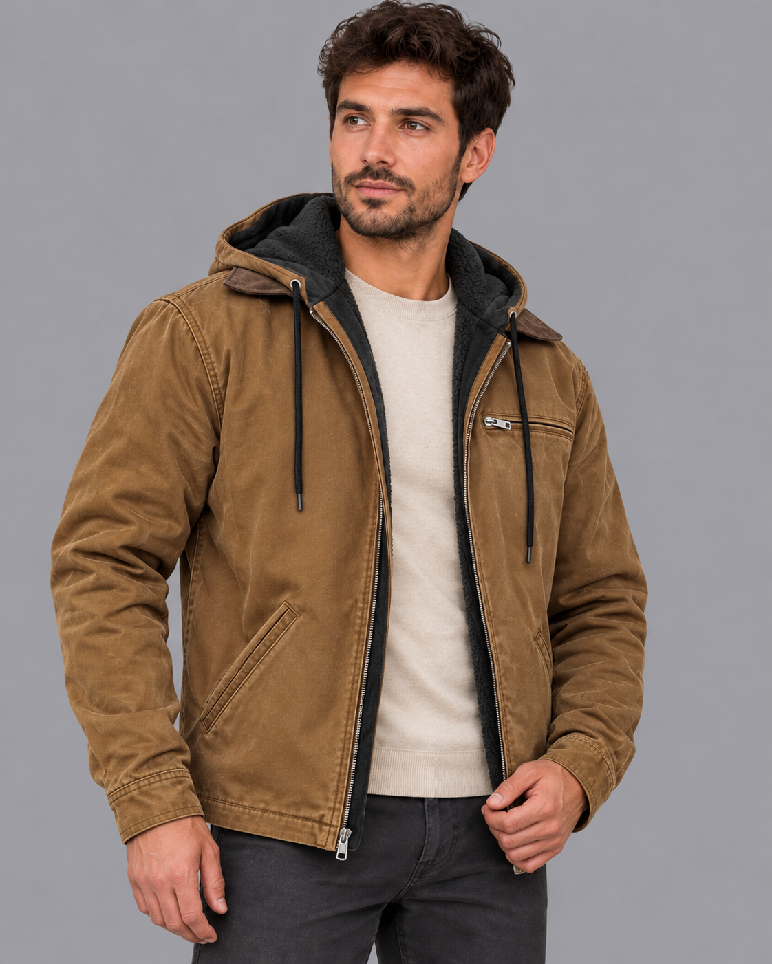 Men's Winter Jacket - Fleece Lined Cotton Thermal Zip Pockets