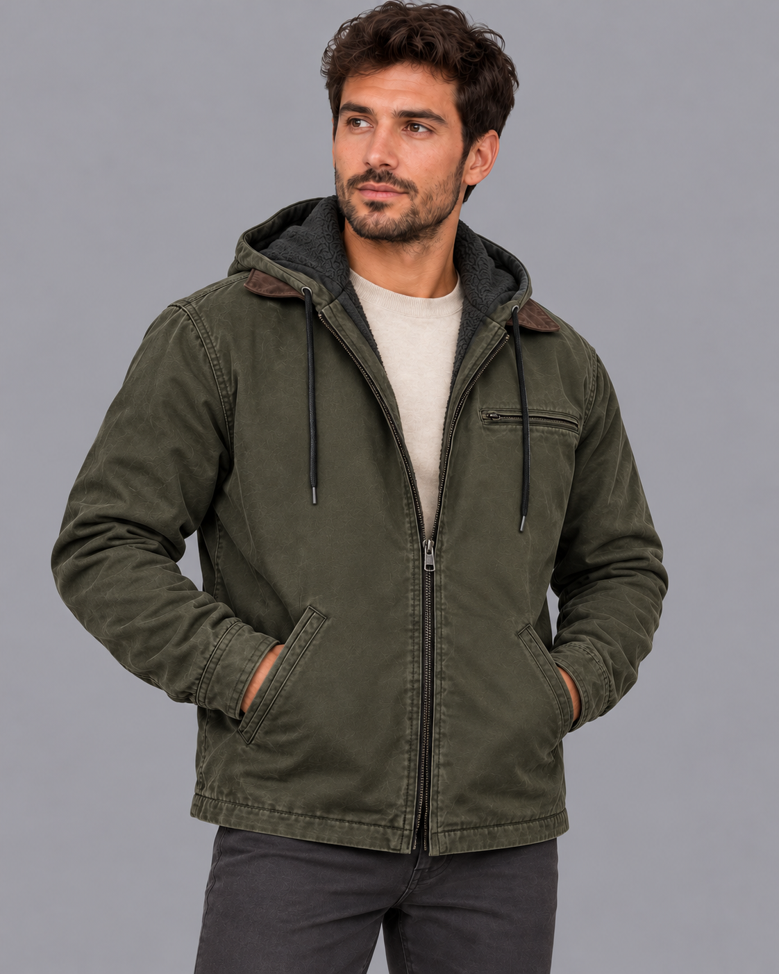 Men's Winter Jacket - Fleece Lined Cotton Thermal Zip Pockets