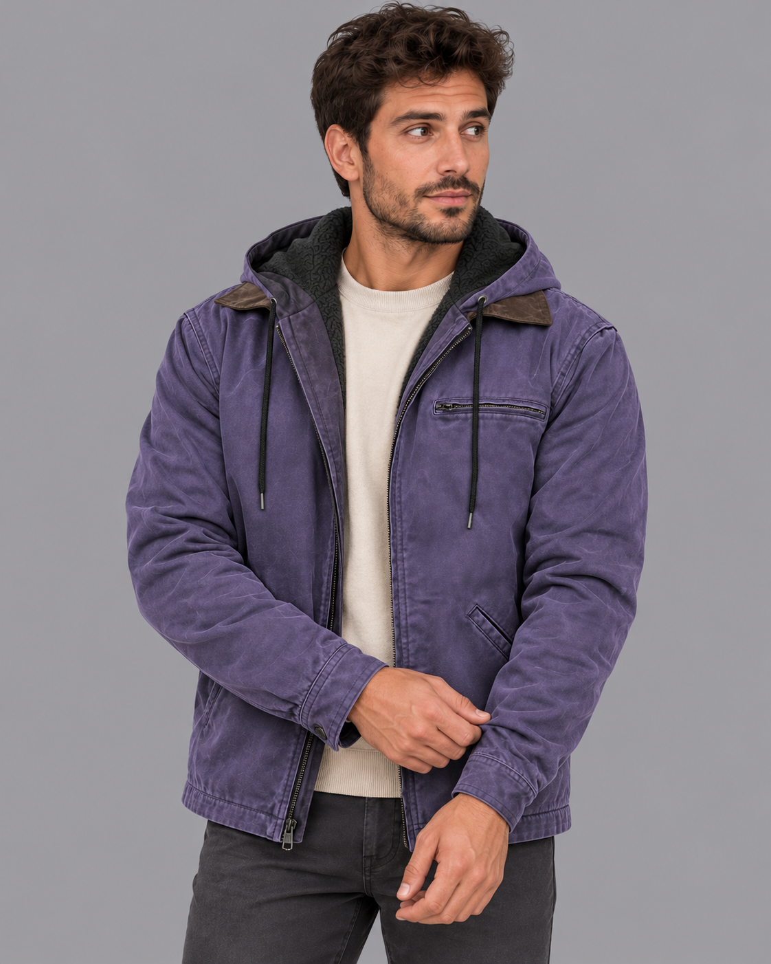 Men's Winter Jacket - Fleece Lined Cotton Thermal Zip Pockets
