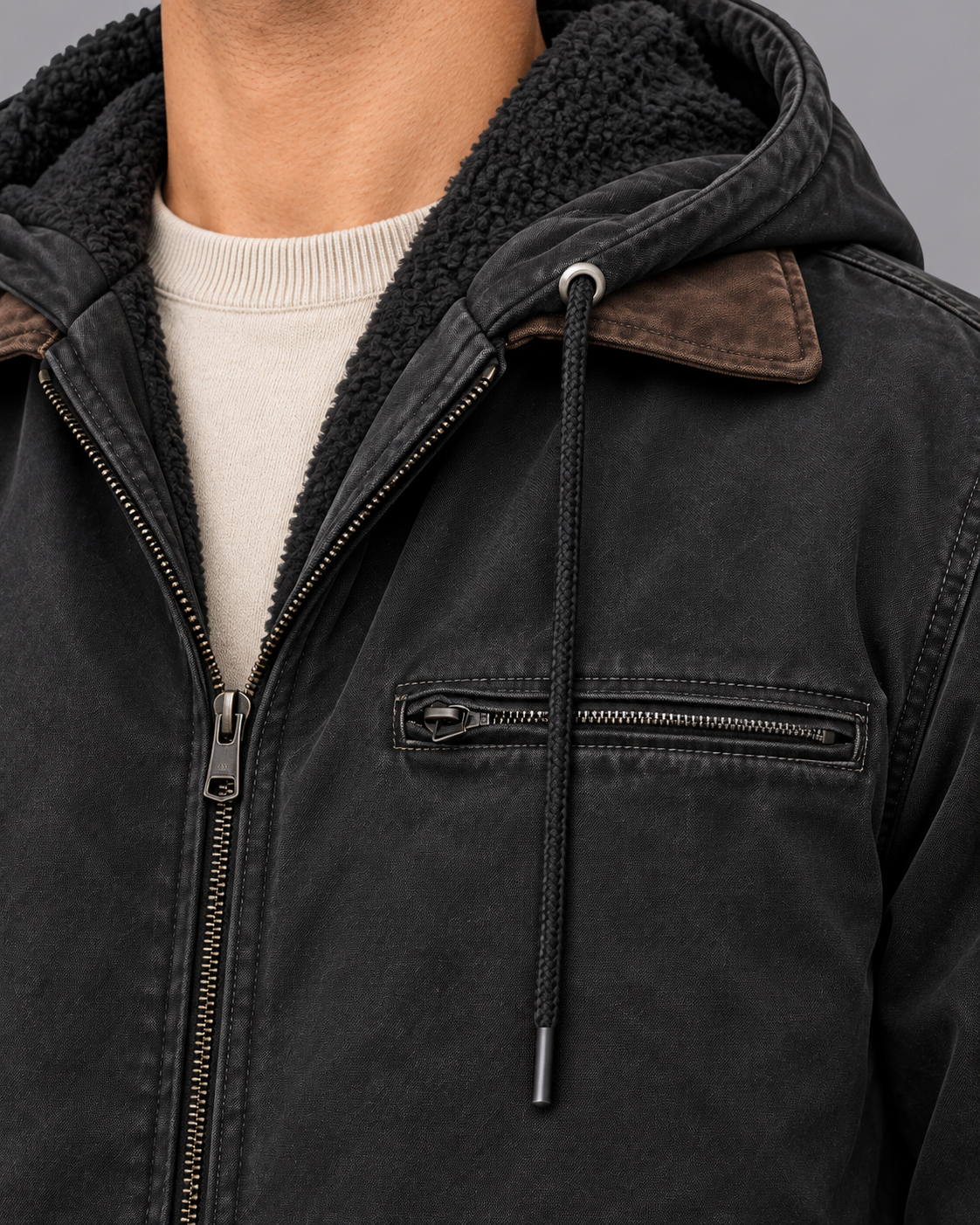 Men's Winter Jacket - Fleece Lined Cotton Thermal Zip Pockets