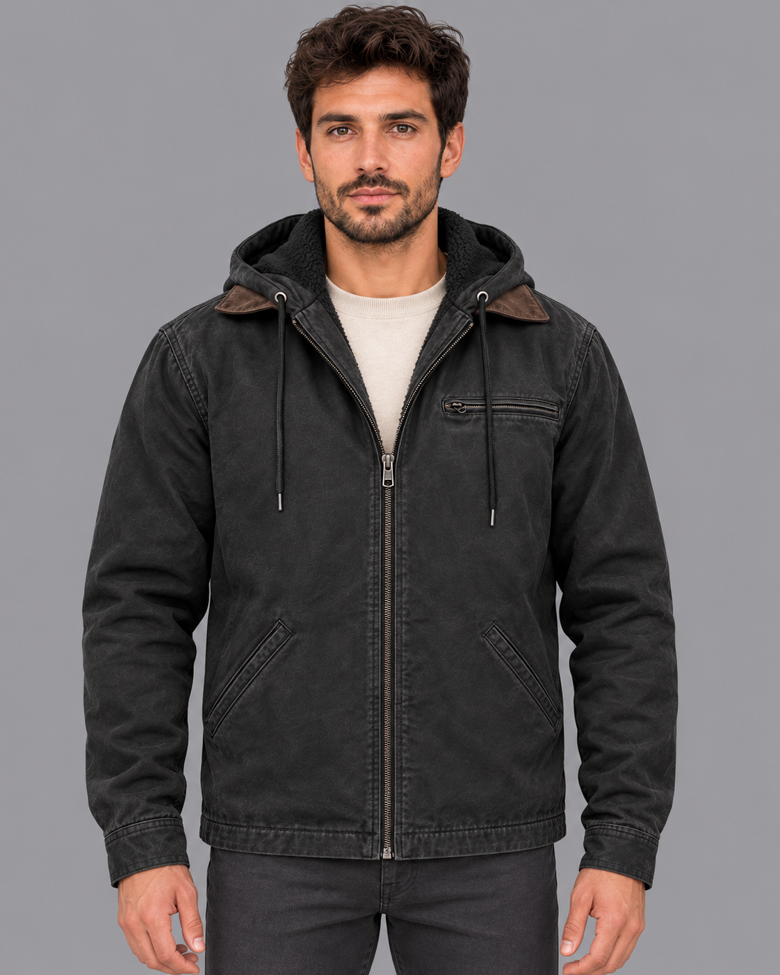 Men's Winter Jacket - Fleece Lined Cotton Thermal Zip Pockets