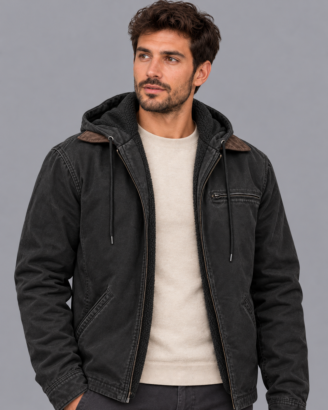 Men's Winter Jacket - Fleece Lined Cotton Thermal Zip Pockets