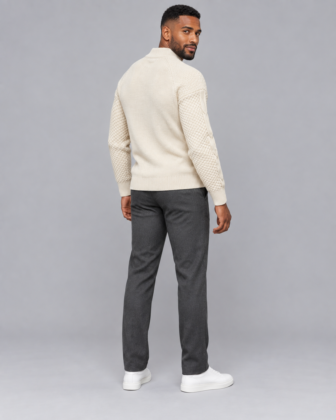 Men's Knitted Jumper - Cable Knit Crew Neck Regular Fit Winter