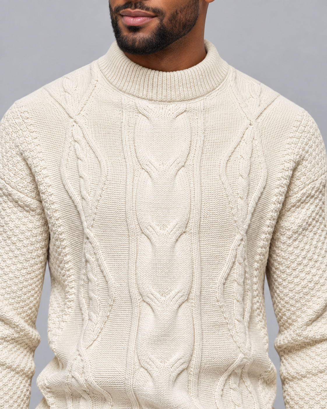 Men's Knitted Jumper - Cable Knit Crew Neck Regular Fit Winter