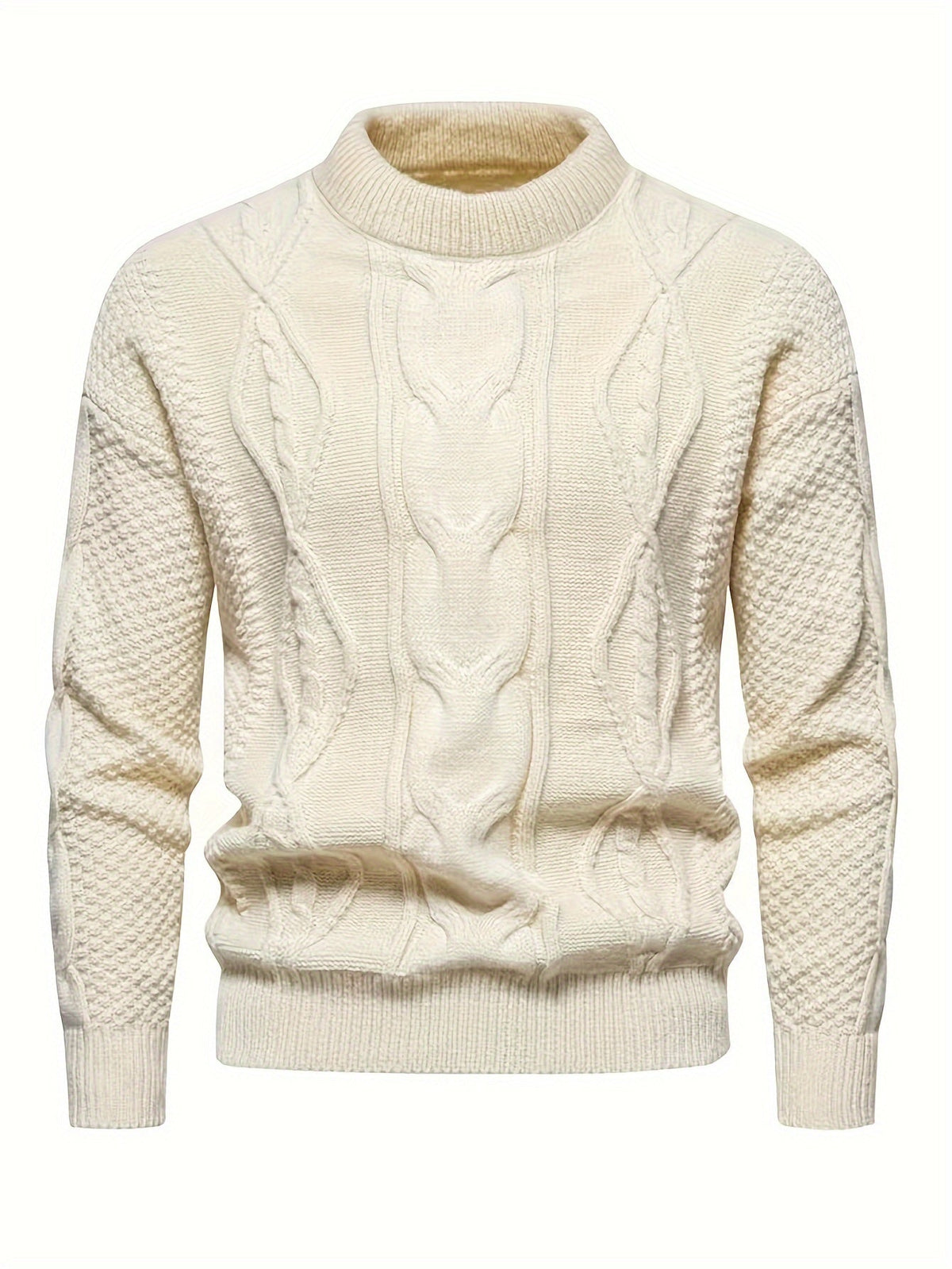 Men's Knitted Jumper - Cable Knit Crew Neck Regular Fit Winter