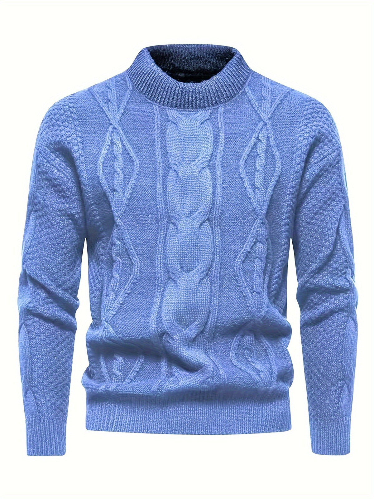 Men's Knitted Jumper - Cable Knit Crew Neck Regular Fit Winter