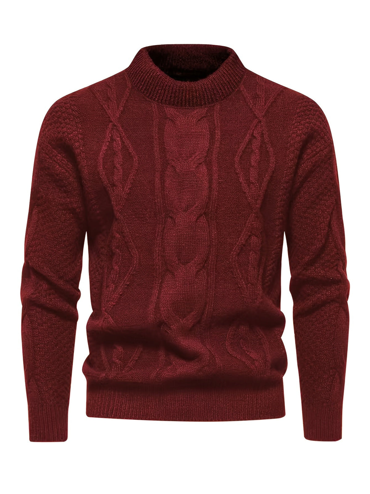 Men's Knitted Jumper - Cable Knit Crew Neck Regular Fit Winter