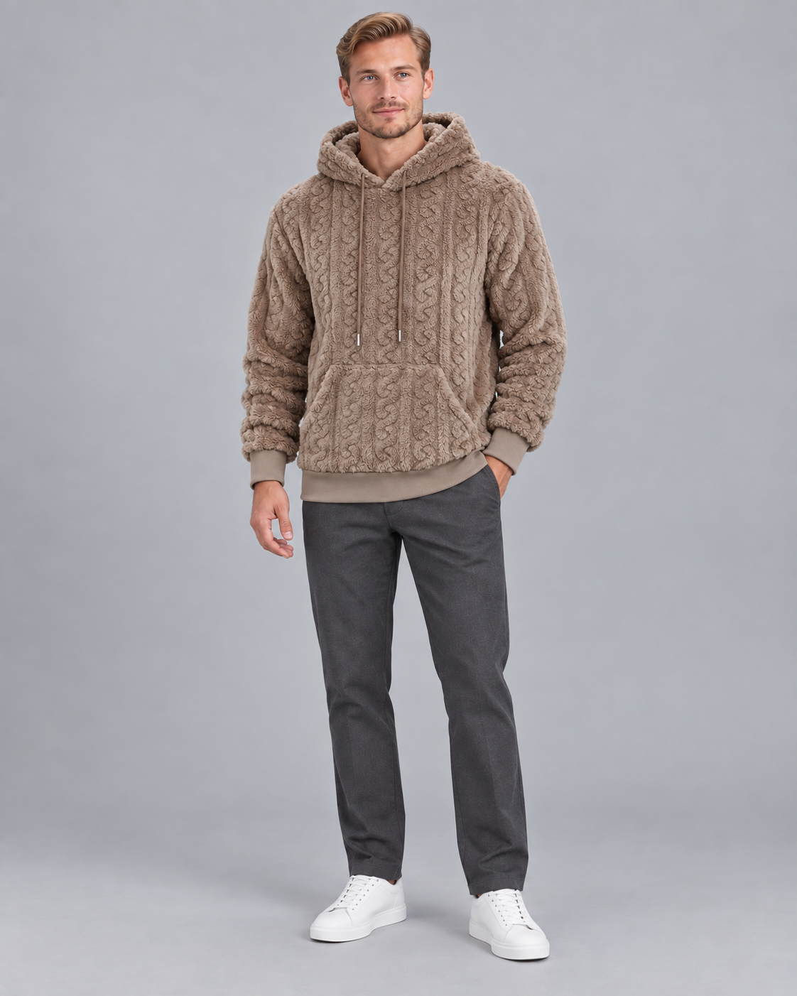 Men's Zip Up Knit - Striped Hooded Jumper Full Zip Regular Fit