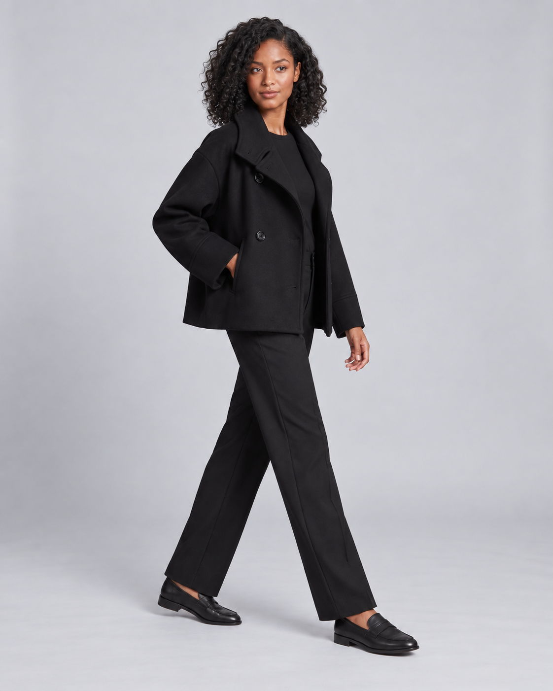 Women's Winter Coat - Cropped Boxy Oversized High Collar Short Coat