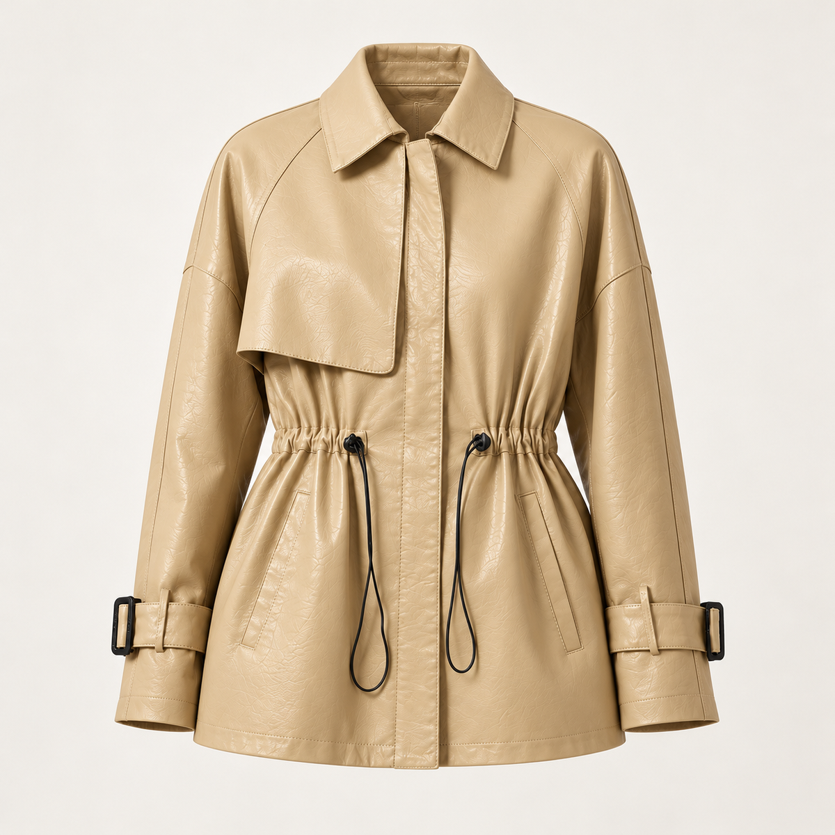 Beige leather jacket — ghost mannequin