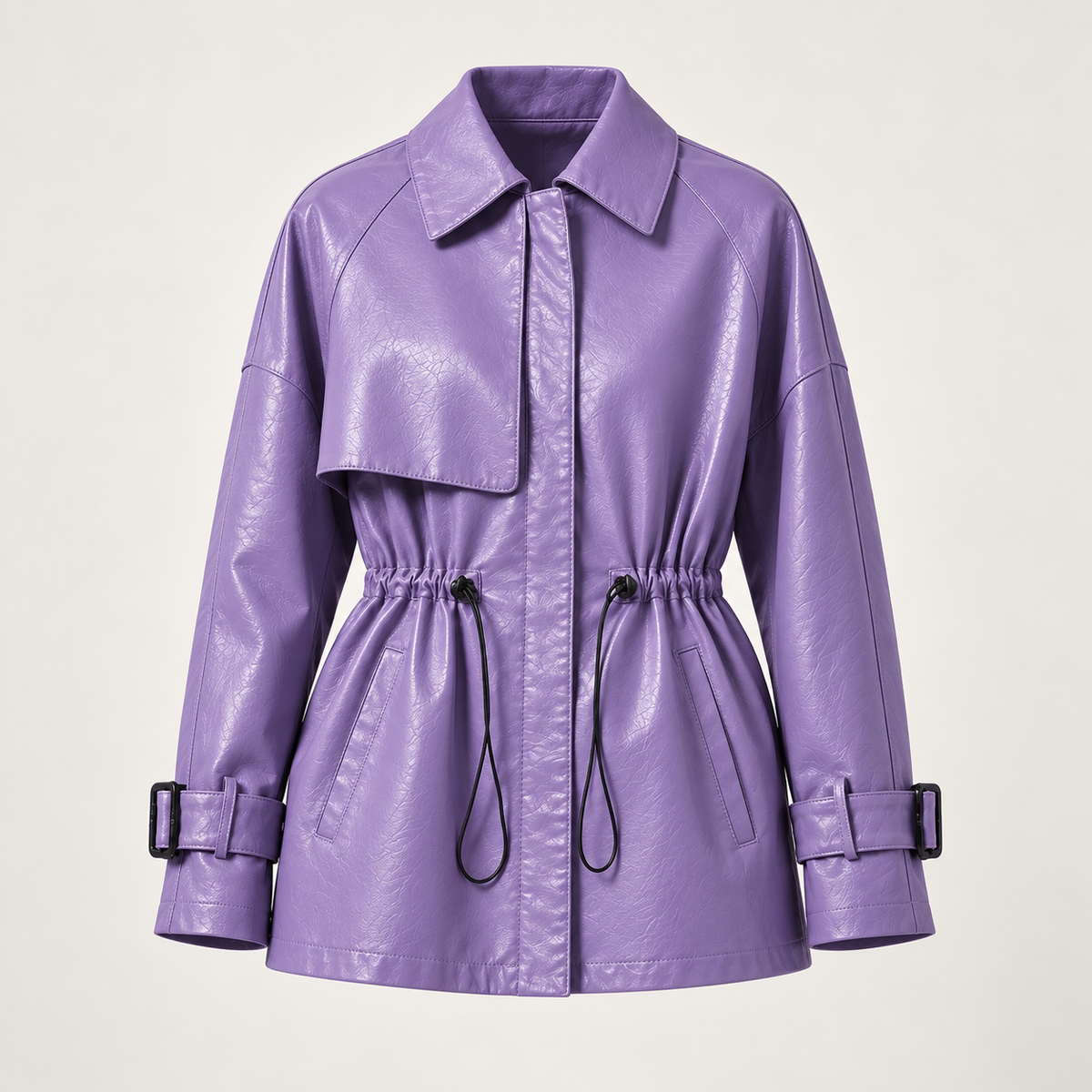 Lilac leather jacket — ghost mannequin