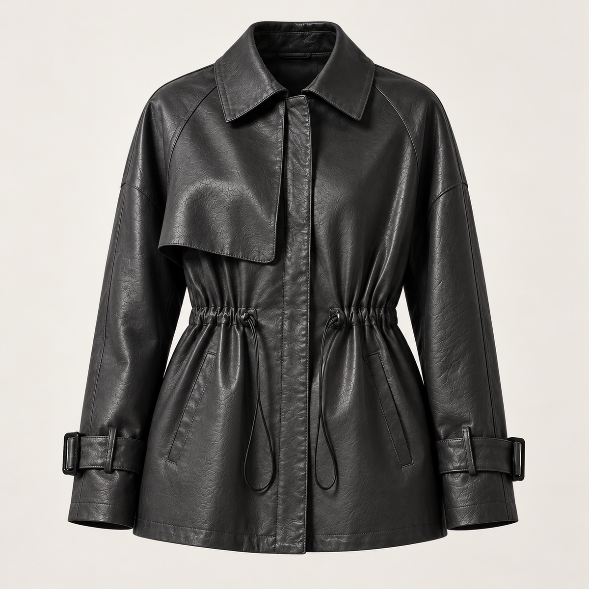 Charcoal leather jacket — ghost mannequin