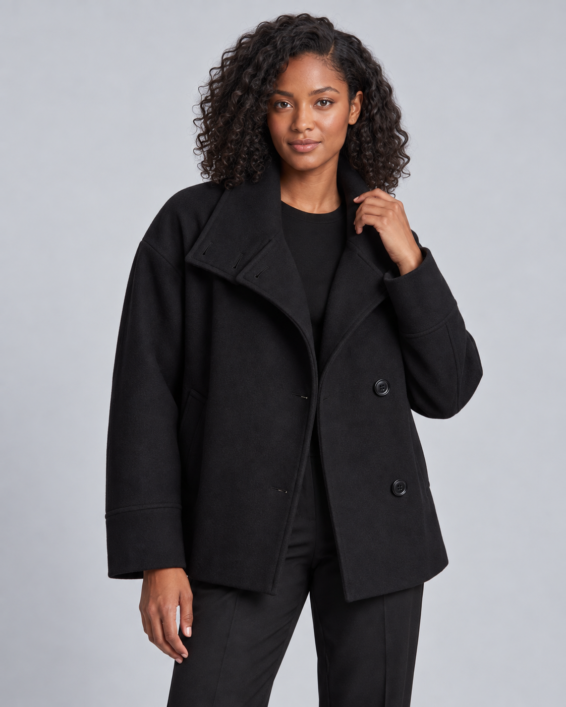 Women's Winter Coat - Cropped Boxy Oversized High Collar Short Coat