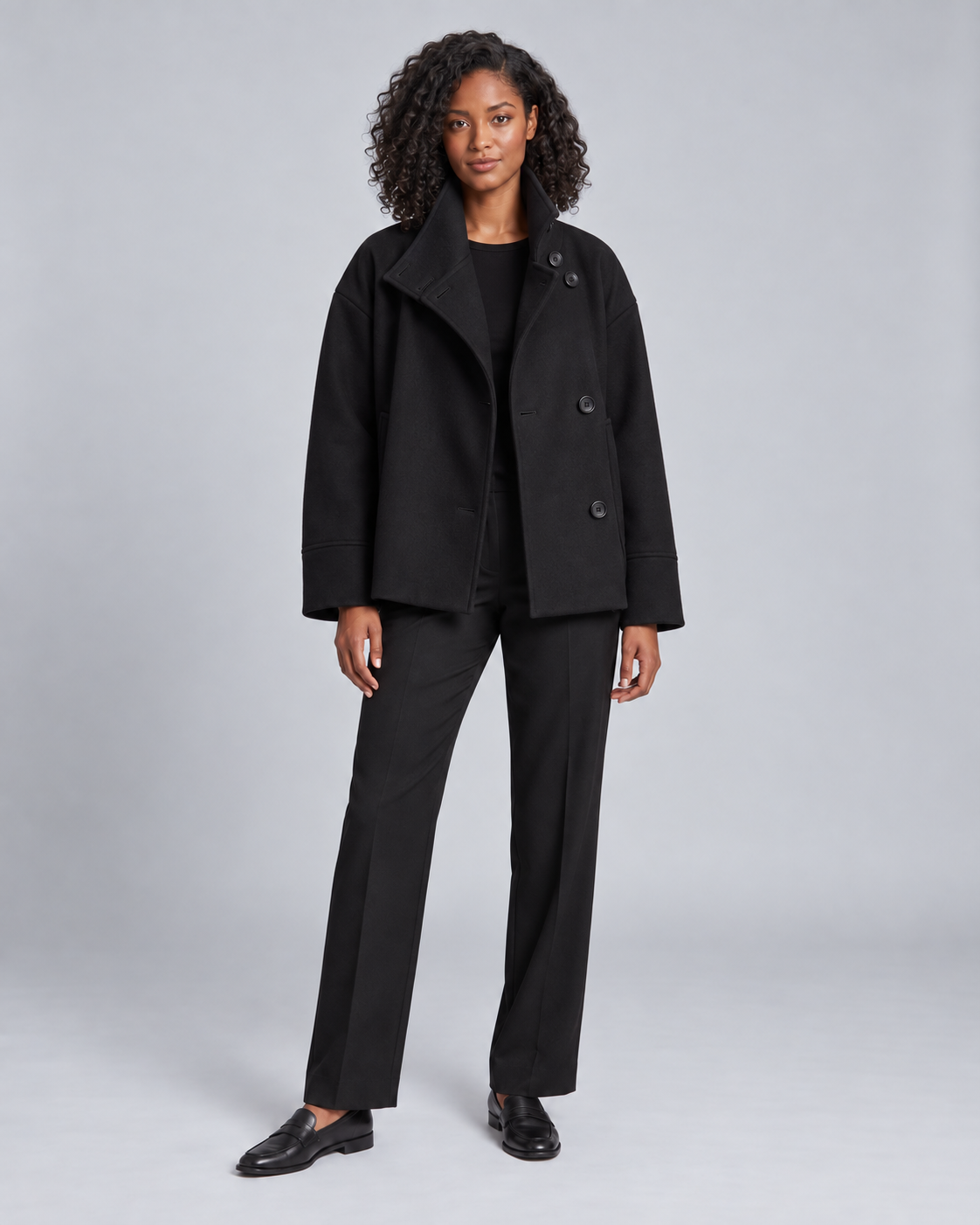 Women's Winter Coat - Cropped Boxy Oversized High Collar Short Coat