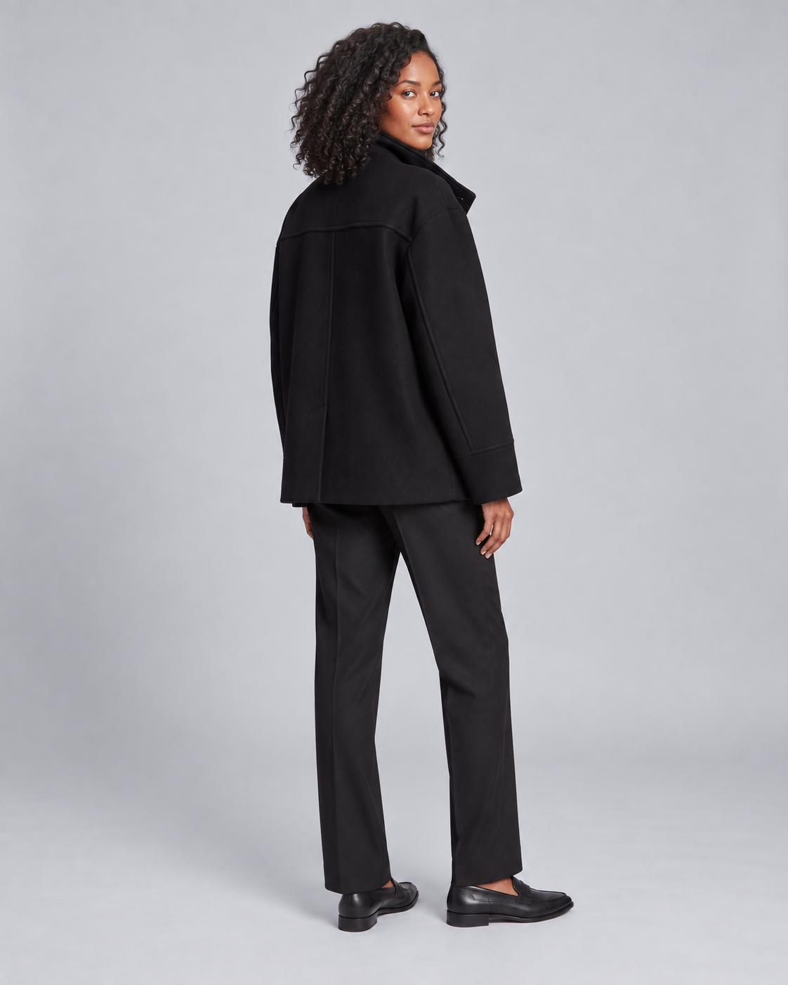 Women's Winter Coat - Cropped Boxy Oversized High Collar Short Coat