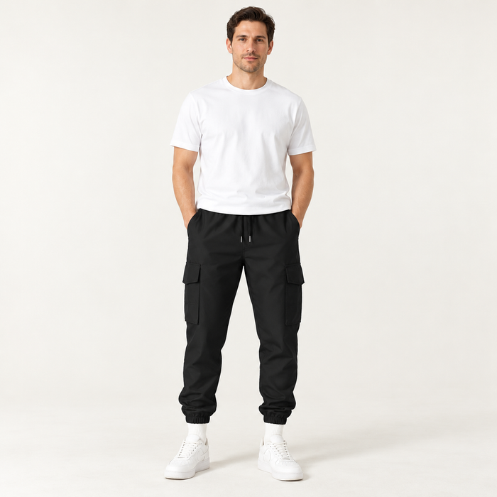 Harevi Men's Cargo Joggers Black - Front on model