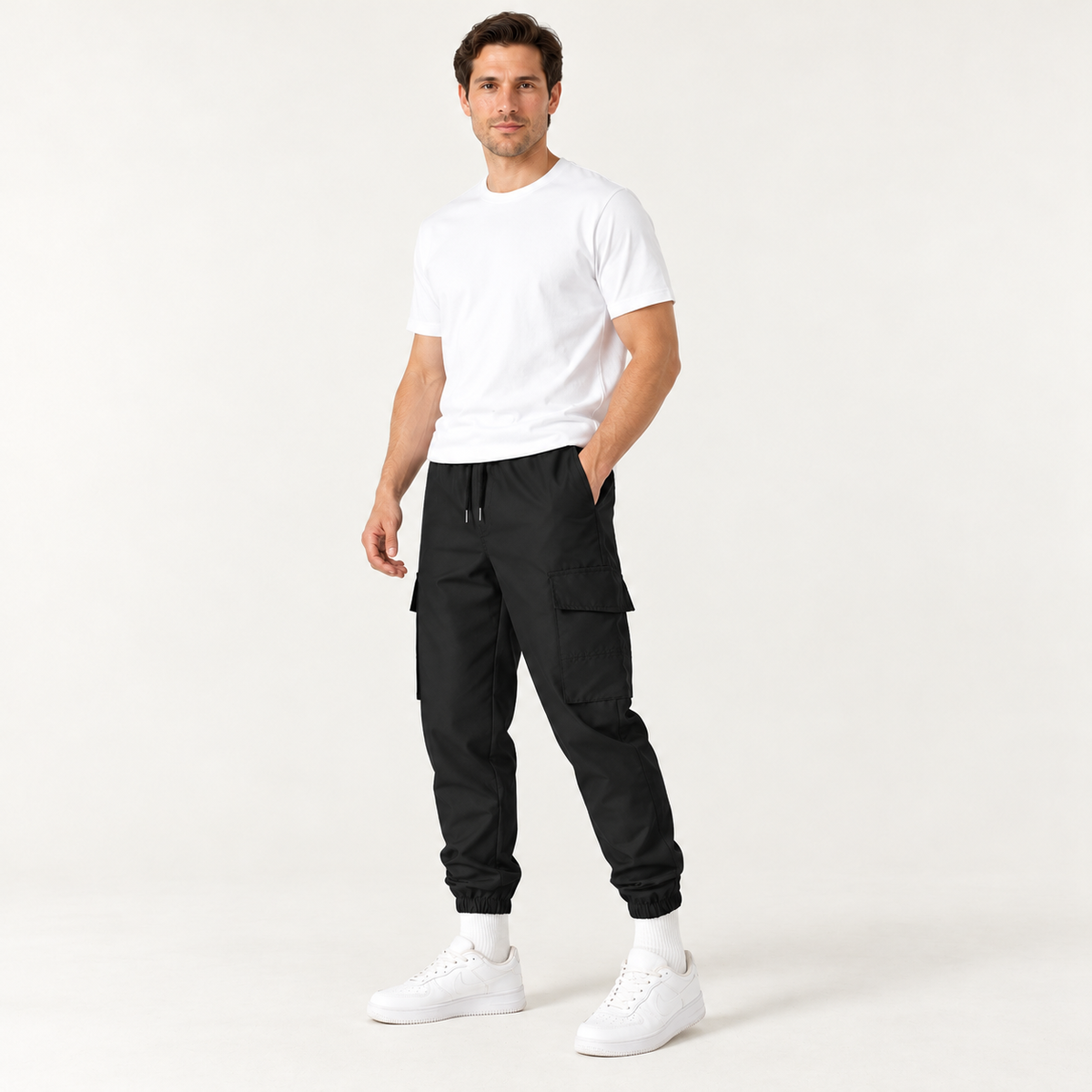 Harevi Men's Cargo Joggers Black - Three-quarter