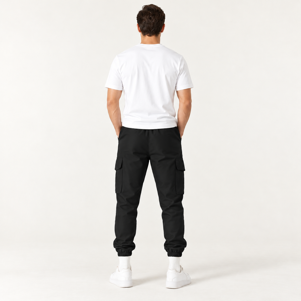 Harevi Men's Cargo Joggers Black - Back