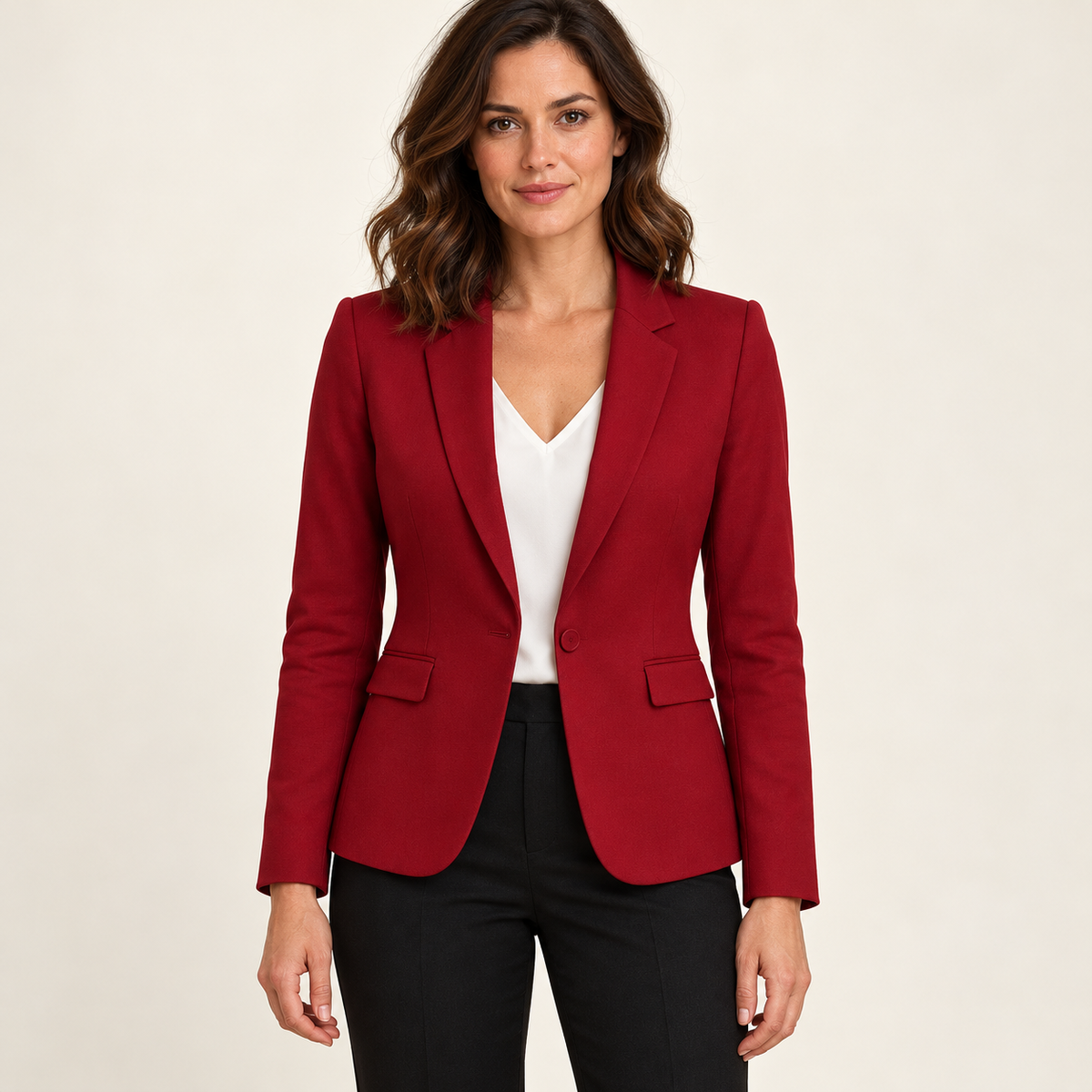 Harevi Women's Fitted One Button Blazer - Burgundy front