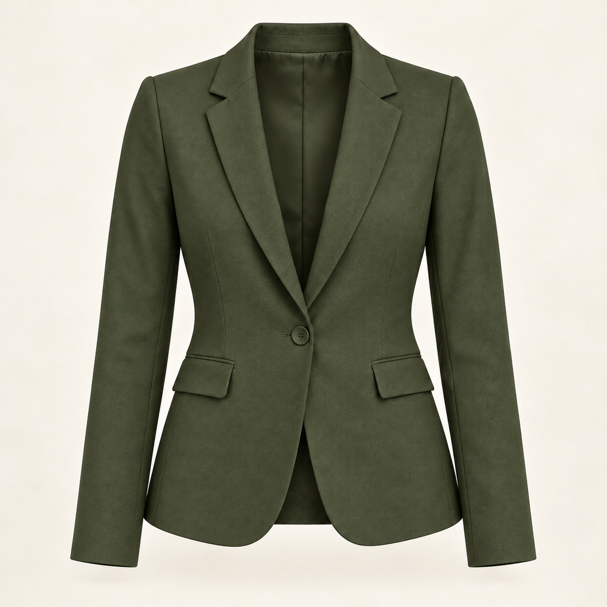 Harevi Women's Fitted One Button Blazer - Army Green ghost mannequin