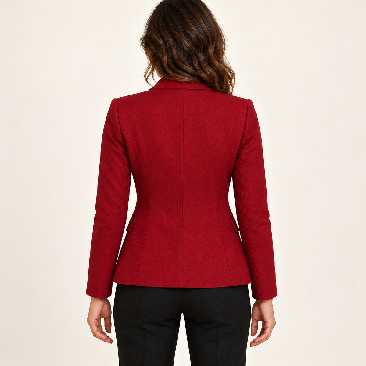 Harevi Women's Fitted One Button Blazer - Burgundy back - derived