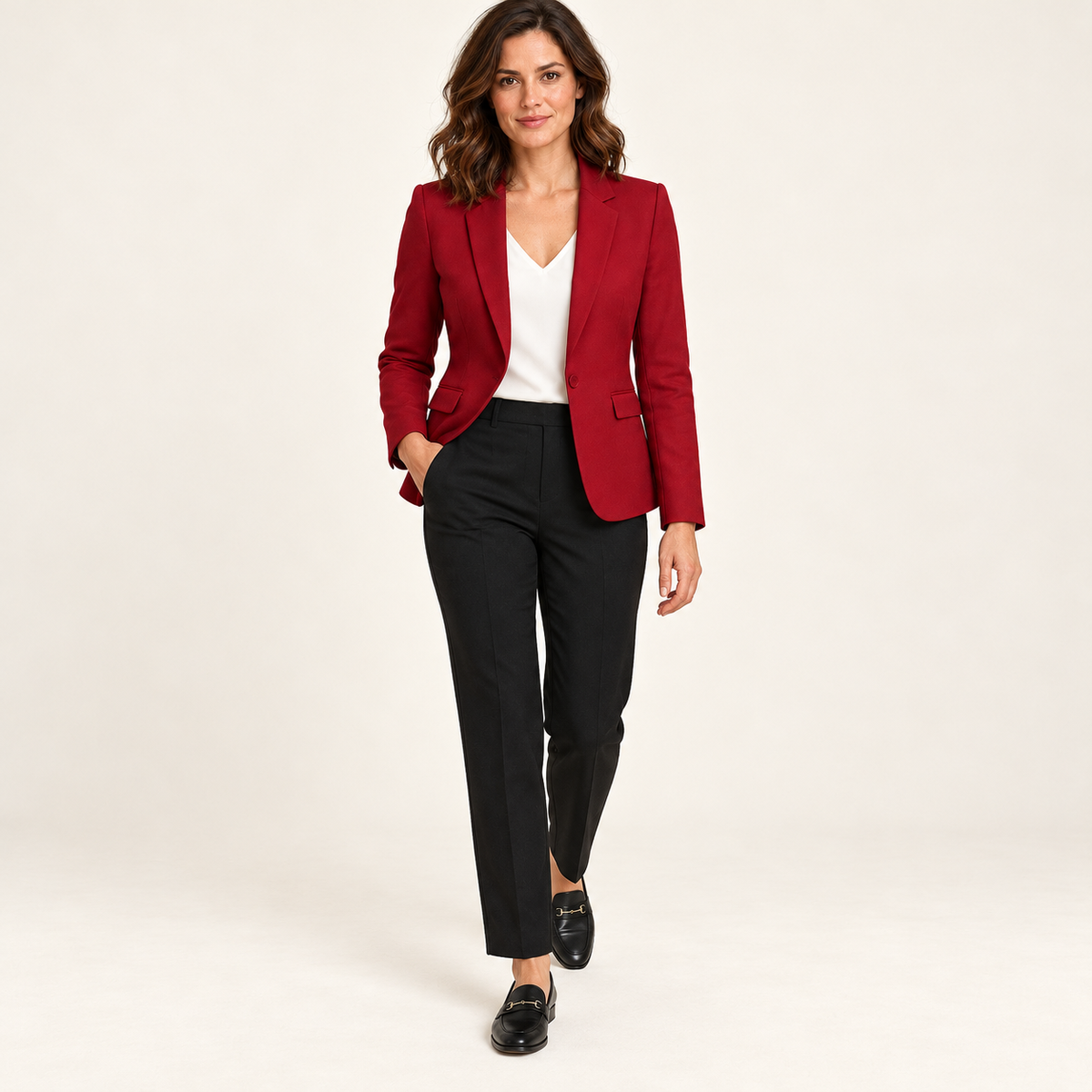 Harevi Women's Fitted One Button Blazer - Burgundy styling