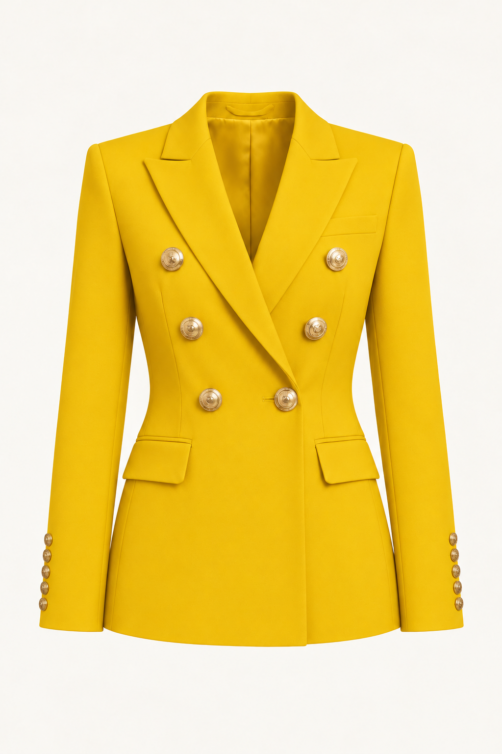 Harevi Women's Double Breasted Gold Button Blazer - Yellow ghost mannequin