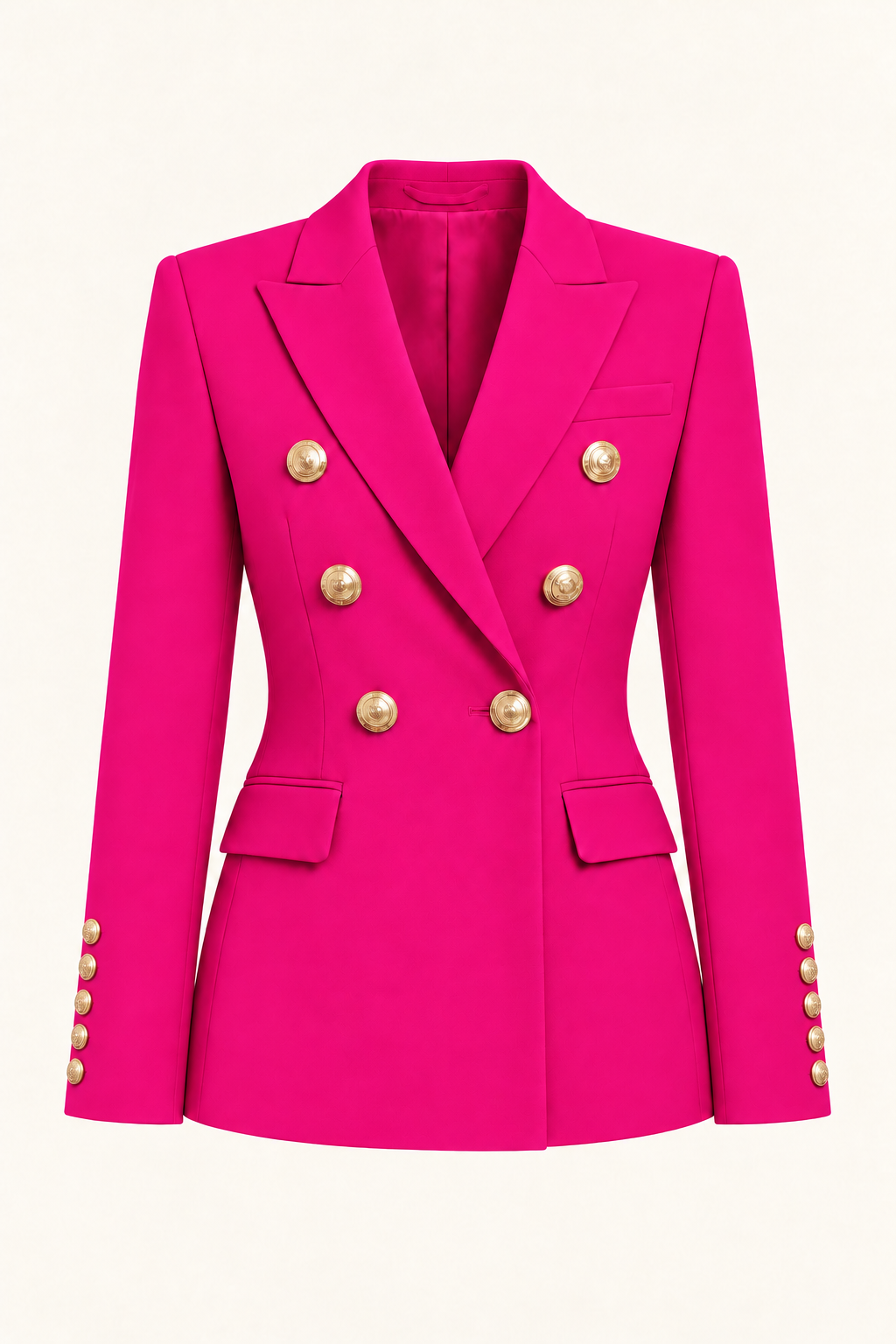 Harevi Women's Double Breasted Gold Button Blazer - Pink ghost mannequin