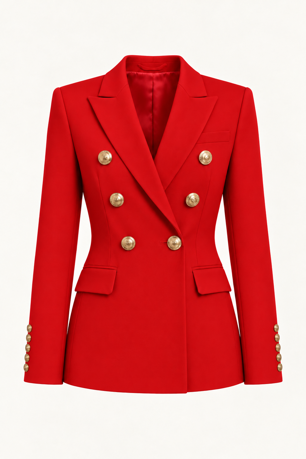 Harevi Women's Double Breasted Gold Button Blazer - Red ghost mannequin