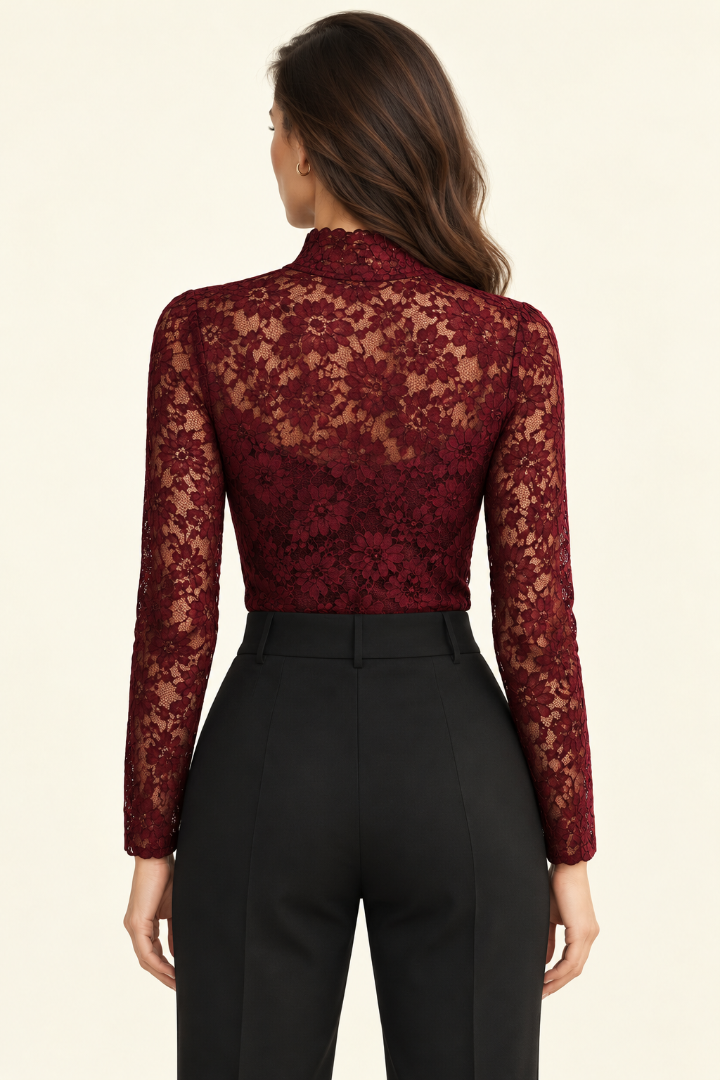 Burgundy lace blouse - derived back model view